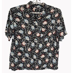 H&M Mens XL Rick and Morty Camp Shirt Relaxed Fit Printed Button Up